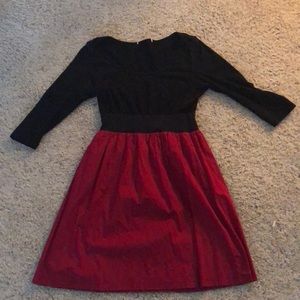 Red and black long sleeve dress.